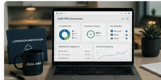 KI-generierte Darstellung: License Management as a Service mit Dashboard und Dokumentation.