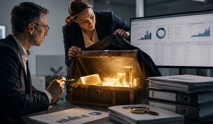 KI-generierte Darstellung: Business-Szene zu ungenutzten Kostenpotenzialen.